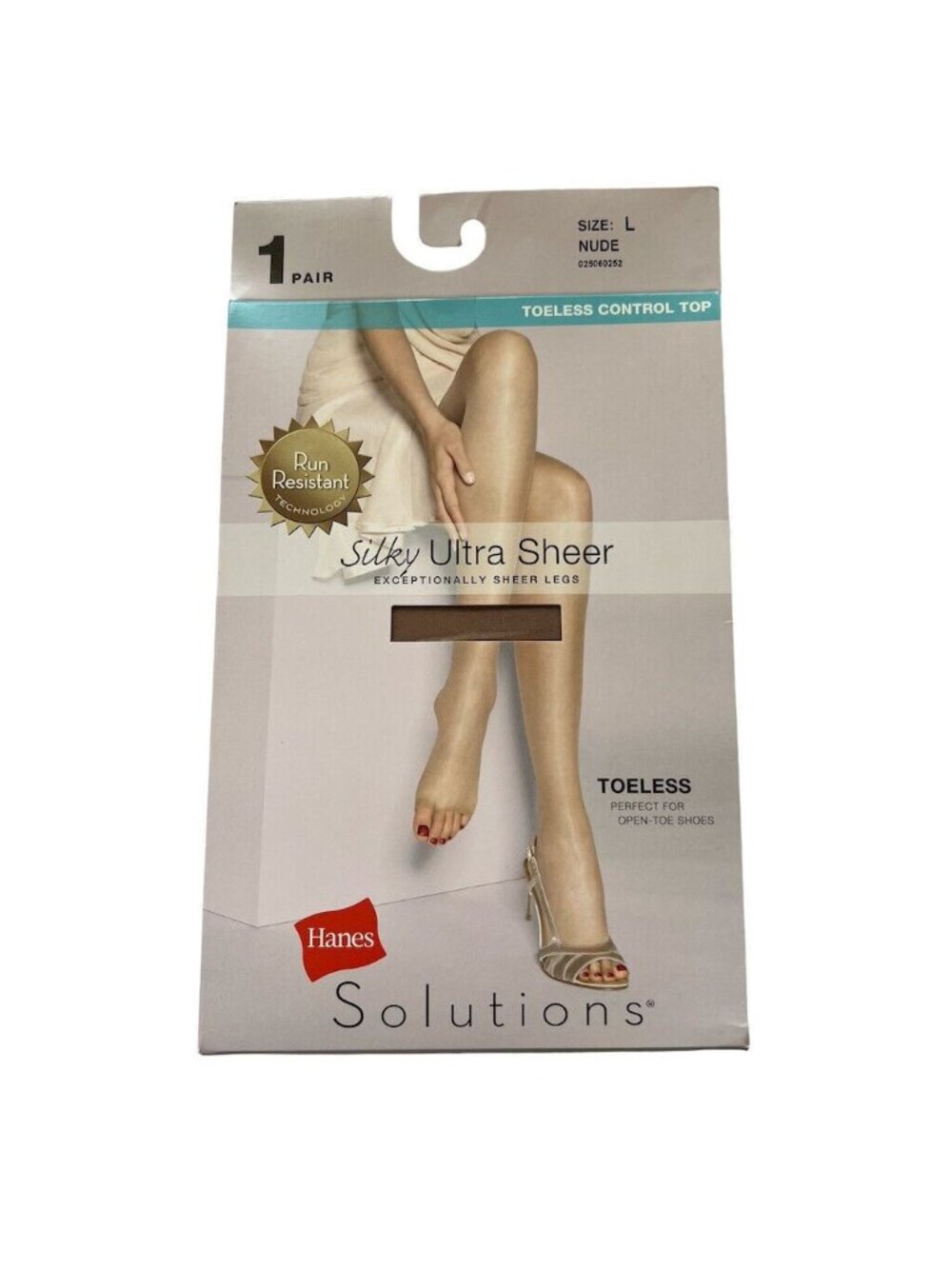 Hanes Solutions Silky Ultra Sheer Toeless Control Top Pantyhose Size L Nude